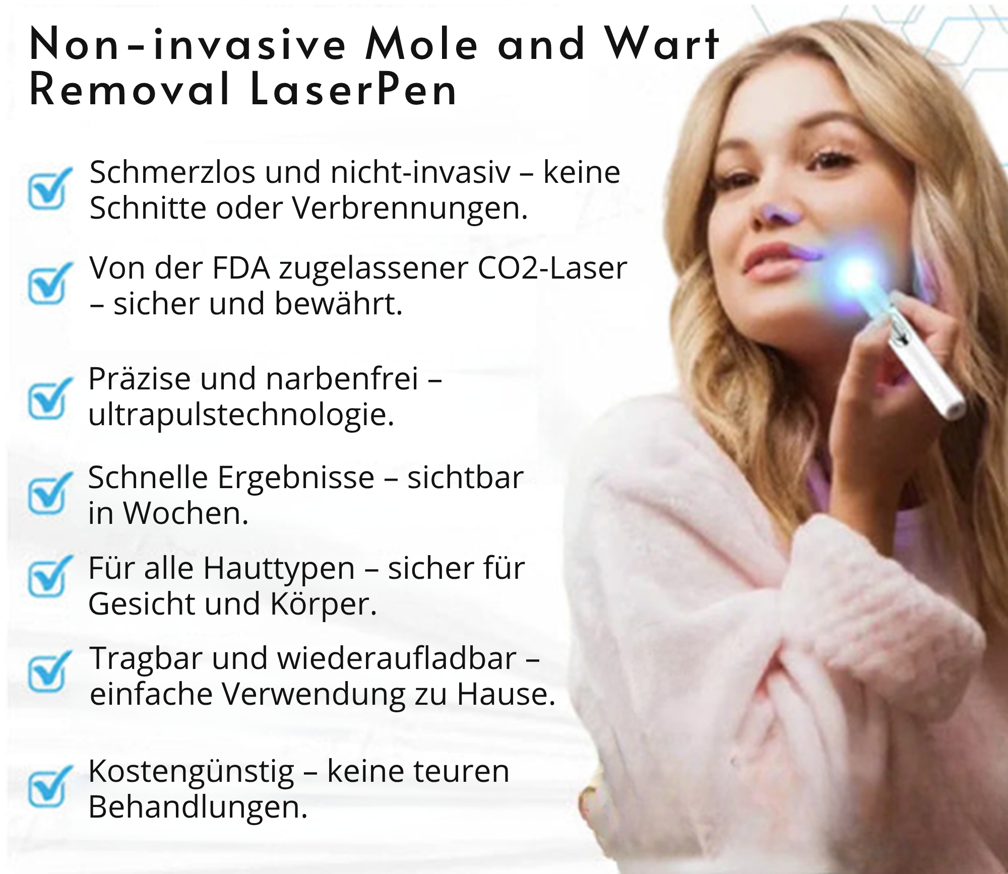 Klara® Schmerzfreier Laserstift zur Entfernung von Muttermalen und Warzen – Promax Edition