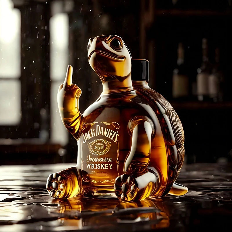 320ml Nieuwe Dieren Whisky Hoge Kwaliteit Lege Glazen Fles Schildpad Verhogen Middelvinger Pose Glazen Wijnfles Een Glad Oppervlak