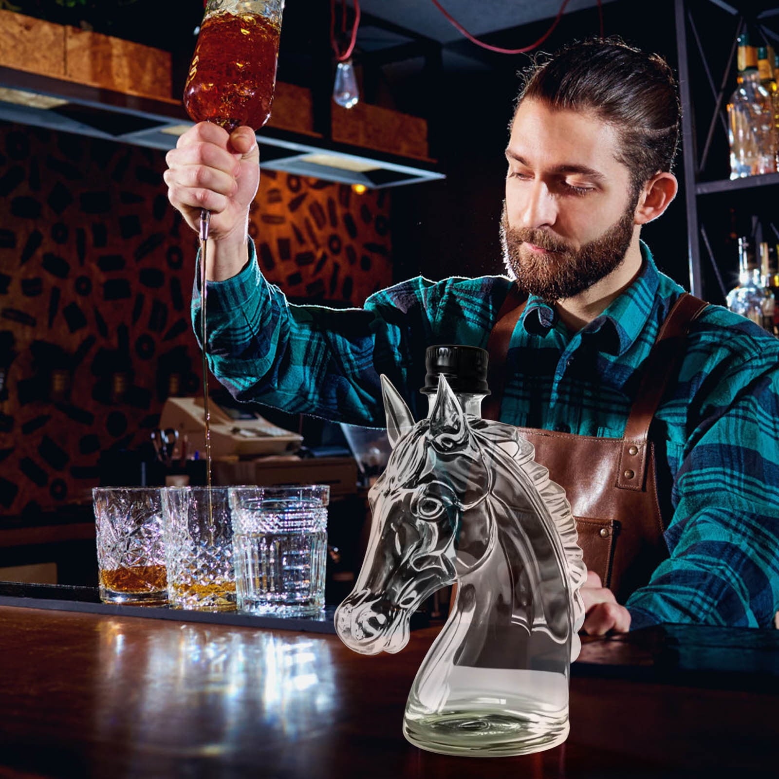 BiFandian Horse Head Whiskey Decanter, Unique Glass Horse Animal Whiskey Bottle, Fun Bar Wine Decanter Decoration, Gift for Whiskey Lovers, Dad, Husband, Boyfriend