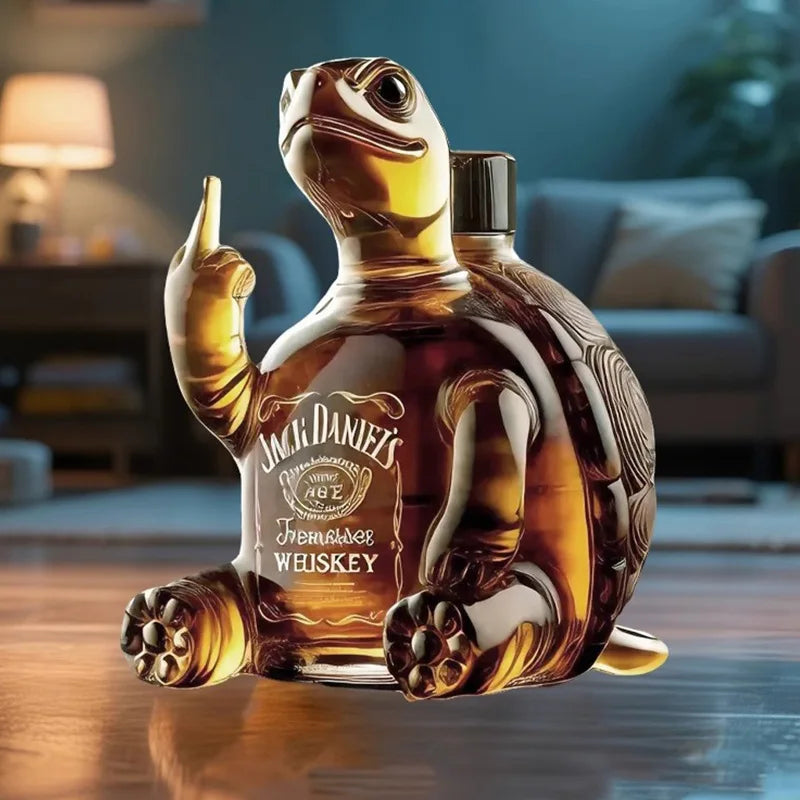 320ml Nieuwe Dieren Whisky Hoge Kwaliteit Lege Glazen Fles Schildpad Verhogen Middelvinger Pose Glazen Wijnfles Een Glad Oppervlak